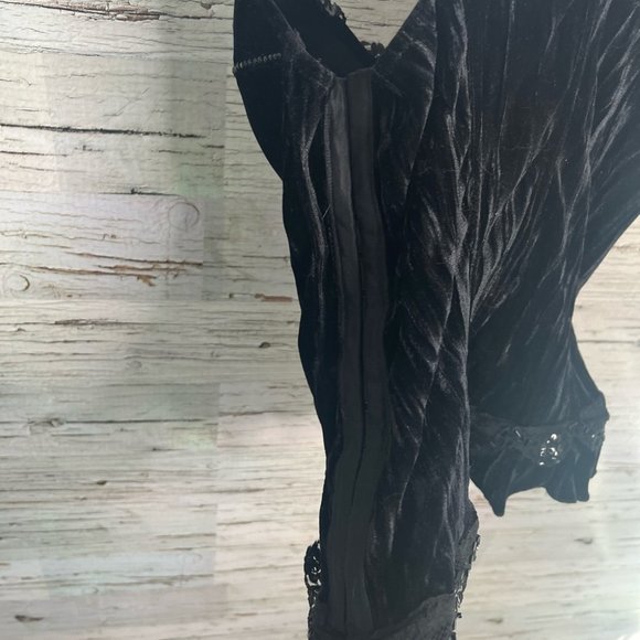 ROSELLE La Vie En Rose black beaded rhinestone sequin corset bra padded Sz 36c - Picture 8 of 10